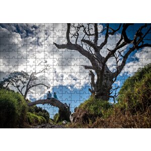 Bulutlar Kuru Ağaç Ve Dalındaki Çift Puzzle Yapboz Mdf Ahşap 255 Parça