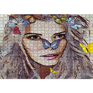 Peri Kelebekler Sarışın Güzellik Puzzle Yapboz Mdf Ahşap 500 Parça