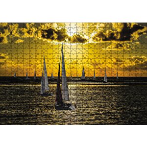 Günbatımında Yelkenliler Puzzle Yapboz Mdf Ahşap 500 Parça