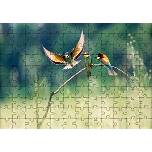 Bir Dalda Renkli Kuşlar Puzzle Yapboz Mdf Ahşap 120 Parça