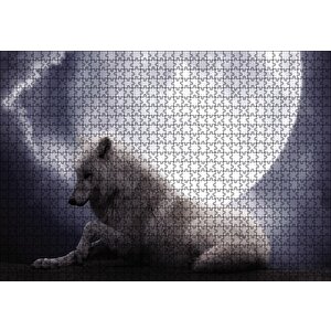 Beyaz Kurt Ay Görseli Puzzle Yapboz Mdf Ahşap 1000 Parça