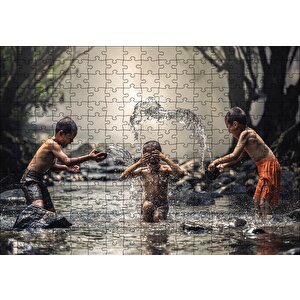 Suda Eğlenen Çocuklar Puzzle Yapboz Mdf Ahşap 255 Parça