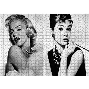 Marilyn Monroe Ve Audrey Hepburn Puzzle Yapboz Mdf Ahşap 500 Parça