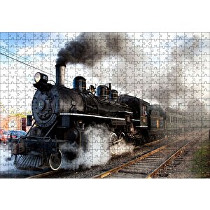 Buharlı Kara Tren Ve Dumanları Puzzle Yapboz Mdf Ahşap 500 Parça
