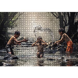 Suda Eğlenen Çocuklar Puzzle Yapboz Mdf Ahşap 1000 Parça