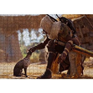 Assassins Creed Origins Mısır Kedi Ve Karakter Puzzle Yapboz Mdf Ahşap 500 Parça