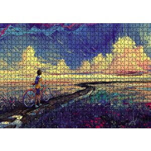 Bisikletli Çocuk Puzzle Yapboz Mdf Ahşap 1000 Parça