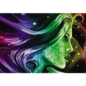 Renkli Dijital Sanat Kadın Portre Puzzle Yapboz Mdf Ahşap 500 Parça