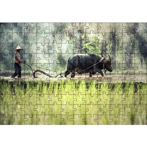 Pirinç Tarlası Süren Vietnamlı Puzzle Yapboz Mdf Ahşap 120 Parça