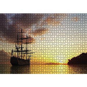 Günbatımında Kalyon Puzzle Yapboz Mdf Ahşap 1000 Parça