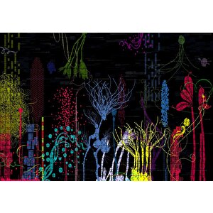 Renkli Çiçekler Ve Geometrik Şekiller Dijital Çizim Puzzle Yapboz Mdf Ahşap 1000 Parça