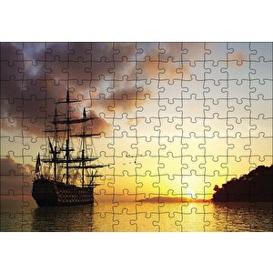Cakapuzzle  Günbatımında Kalyon Puzzle Yapboz Mdf Ahşap
