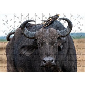 Buffalo Ve Sırtındaki Kuş Arkadaşları Puzzle Yapboz Mdf Ahşap 120 Parça