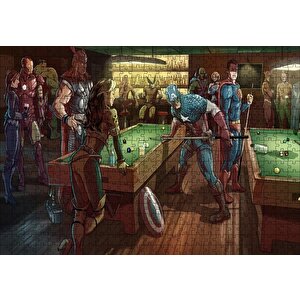 Süper Kahramanlar Bilardo Salonunda Puzzle Yapboz Mdf Ahşap 500 Parça
