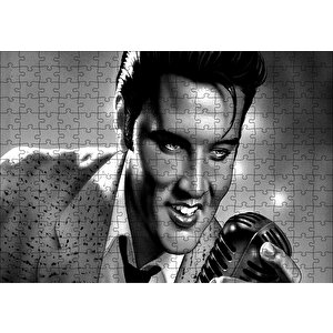 Elvis Presley Siyah Beyaz Çizim Puzzle Yapboz Mdf Ahşap 255 Parça