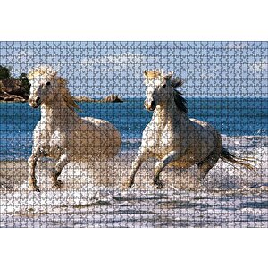 Denizde Koşan Beyaz Atlar Puzzle Yapboz Mdf Ahşap 1000 Parça