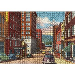 Amerikada 1930lar Sokak Manzarası Puzzle Yapboz Mdf Ahşap 1000 Parça