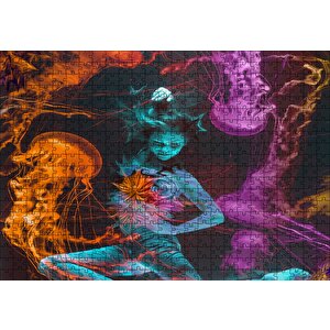 Denizanalarıyla Süzülen Kız Puzzle Yapboz Mdf Ahşap 500 Parça