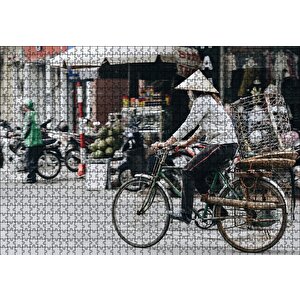 Bisikletli Uzakdoğulu Puzzle Yapboz Mdf Ahşap 1000 Parça