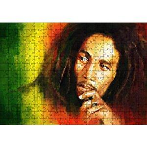 Bob Marley Renkli Portre Çizim Puzzle Yapboz Mdf Ahşap 255 Parça