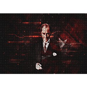 Atatürk Ve Türk Bayrağı Hologram Arka Plan Puzzle Yapboz Mdf Ahşap 1000 Parça