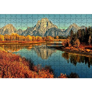Sonbahar Renkleri, Nehir Ve Çıplak Dağlar Puzzle Yapboz Mdf Ahşap 255 Parça