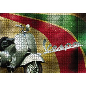 Gri Vespa Motorsiklet Vintage Puzzle Yapboz Mdf Ahşap 1000 Parça