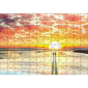 Gün Batımı Çiftler Elele Puzzle Yapboz Mdf Ahşap 120 Parça