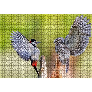 Ağaçkakan Ve Baykuş Puzzle Yapboz Mdf Ahşap 1000 Parça