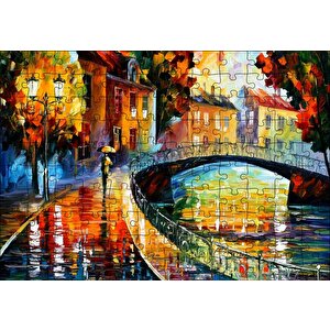 Şemsiyeli Adam Ve Köprü Yağlı Boya Puzzle Yapboz Mdf Ahşap 120 Parça