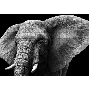 Yakın Plan Fil Siyah Beyaz Puzzle Yapboz Mdf Ahşap 120 Parça