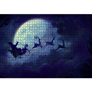 Dolunay Bulutlar Geyikler Ve Noel Baba Puzzle Yapboz Mdf Ahşap 1000 Parça