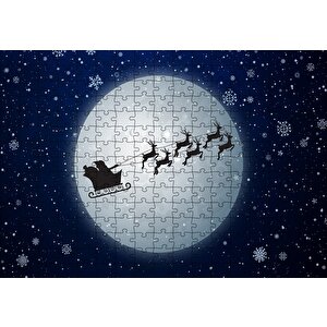 Dolunay Geyikler Kar Taneleri Ve Noel Baba Puzzle Yapboz Mdf Ahşap 255 Parça