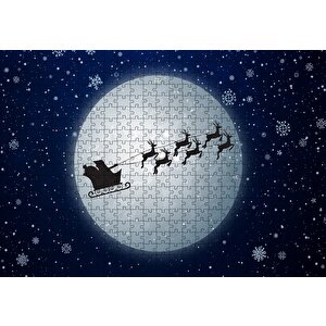 Dolunay Geyikler Kar Taneleri Ve Noel Baba Puzzle Yapboz Mdf Ahşap 500 Parça
