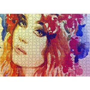 Kadın Suluboya Çizim Görsel Puzzle Yapboz Mdf Ahşap 500 Parça