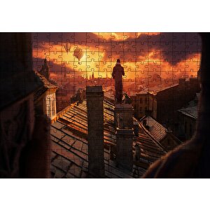 Çatıdan Sıcak Hava Balonları, Günbatımı Ve Şehir Manzarası Puzzle Yapboz Mdf Ahşap 255 Parça