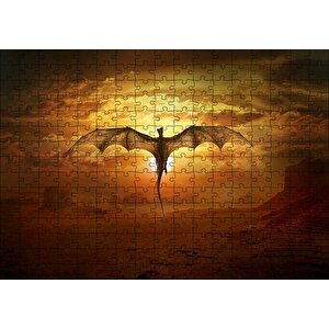 Günbatımında Uçan Efsanevi Ejderha Puzzle Yapboz Mdf Ahşap 255 Parça