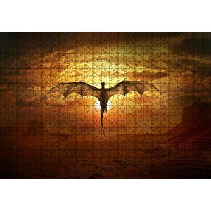Günbatımında Uçan Efsanevi Ejderha Puzzle Yapboz Mdf Ahşap 500 Parça