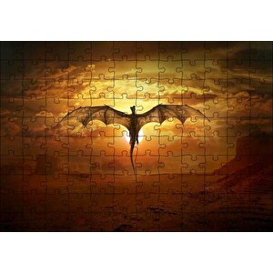 Günbatımında Uçan Efsanevi Ejderha Puzzle Yapboz Mdf Ahşap 120 Parça