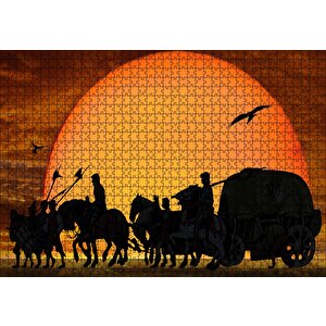 Günbatımında Kervan Silüeti Ve Akbabalar Puzzle Yapboz Mdf Ahşap 1000 Parça