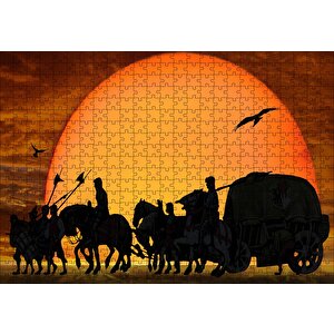 Günbatımında Kervan Silüeti Ve Akbabalar Puzzle Yapboz Mdf Ahşap 500 Parça