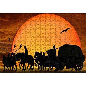 Günbatımında Kervan Silüeti Ve Akbabalar Puzzle Yapboz Mdf Ahşap 255 Parça