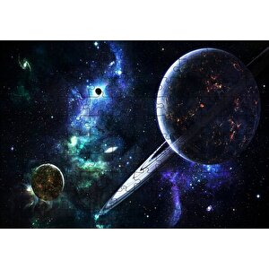 Uzayda Görünüm Gezegeller Yıldızlar Güneş Tutulması Puzzle Yapboz Mdf Ahşap 120 Parça
