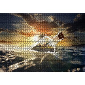 Günbatımı Okyanus Şişe Yengeç Ve Kumsal Evi Puzzle Yapboz Mdf Ahşap 1000 Parça