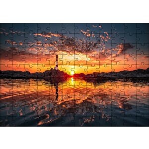 Cakapuzzle  Günbatımı Deniz Feneri Kayalıklar Ve Bulutlar Puzzle Yapboz Mdf Ahşap