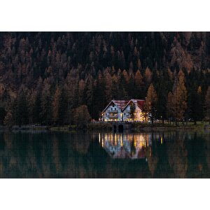 Göl Kenarındaki Villa Ve Sık Ağaçlar Puzzle Yapboz Mdf Ahşap 500 Parça