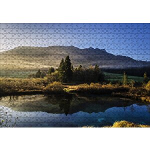 Göl Ağaçlar Ve Sisli Tepeler Puzzle Yapboz Mdf Ahşap 500 Parça
