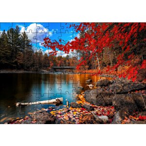 Sonbaharda Göl Ve Yapraklar Puzzle Yapboz Mdf Ahşap 120 Parça