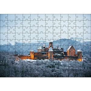 Lüksemburg Bourscheid Kalesi Ve Karlı Tepeler Puzzle Yapboz Mdf Ahşap 120 Parça