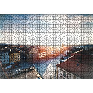 Çatıdan Şehir Ve Güneş Işıkları Puzzle Yapboz Mdf Ahşap 1000 Parça